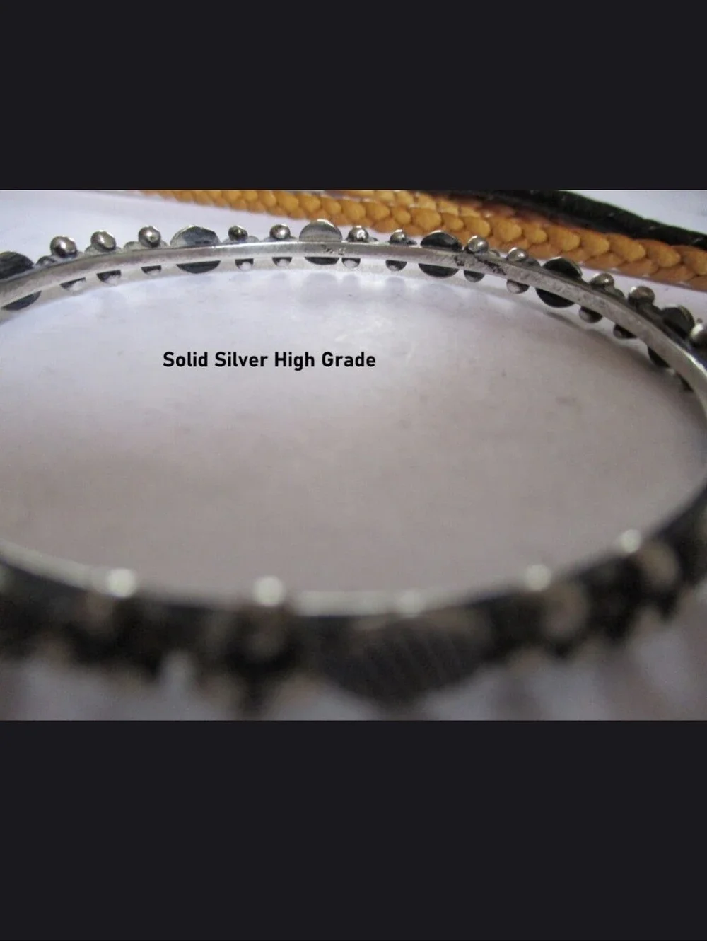 Tribal Silver Textured Beaded Bangle - Silver